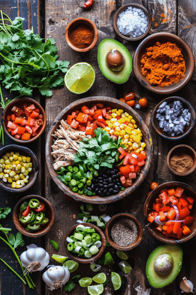 Chicken taco soup ingredients layout