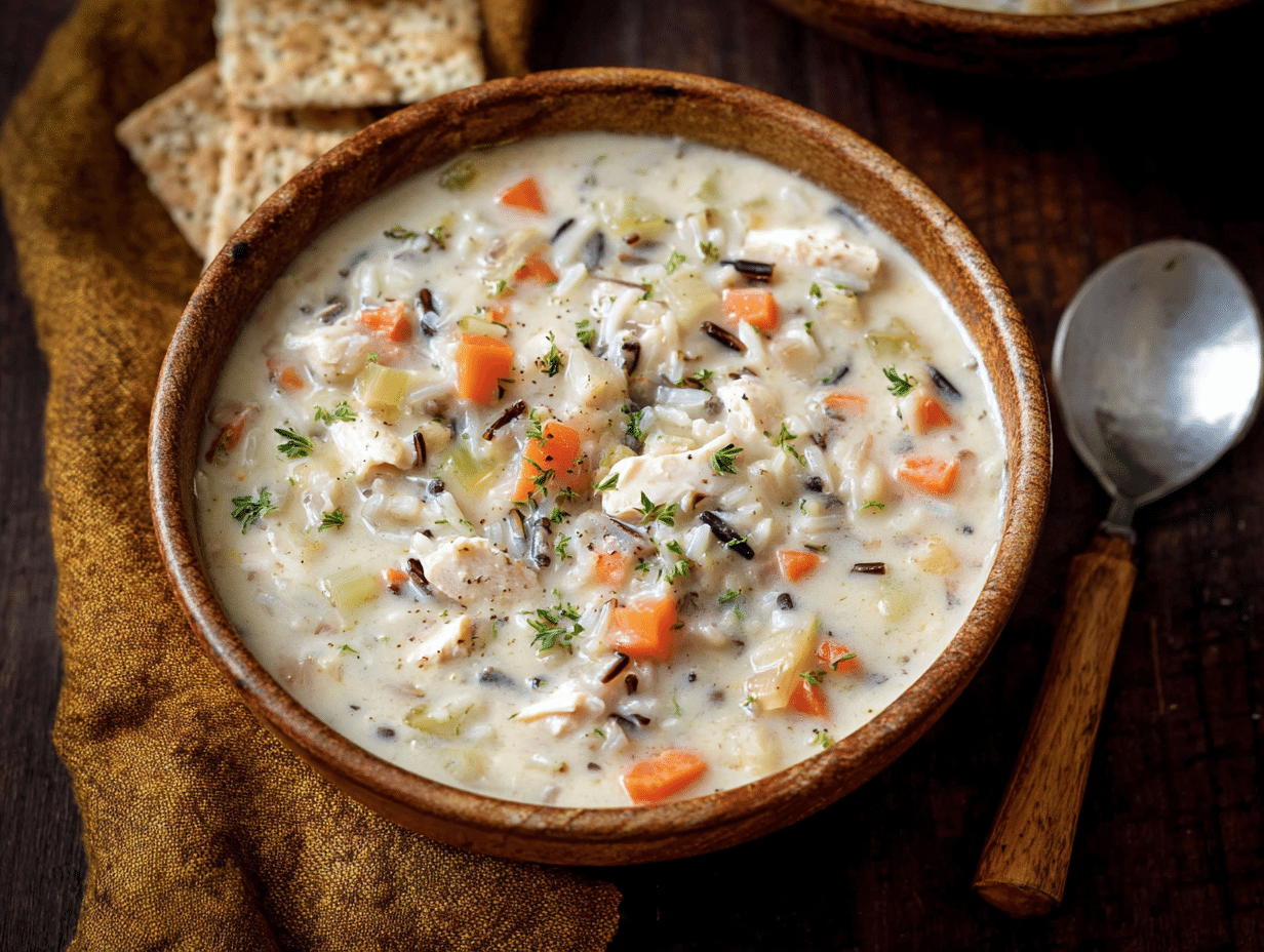 Chicken Wild Rice Soup Recipe with Creamy Broth and Fresh Herbs