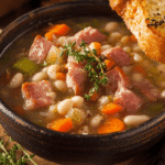 How to make ham and bean soup in a rustic bowl