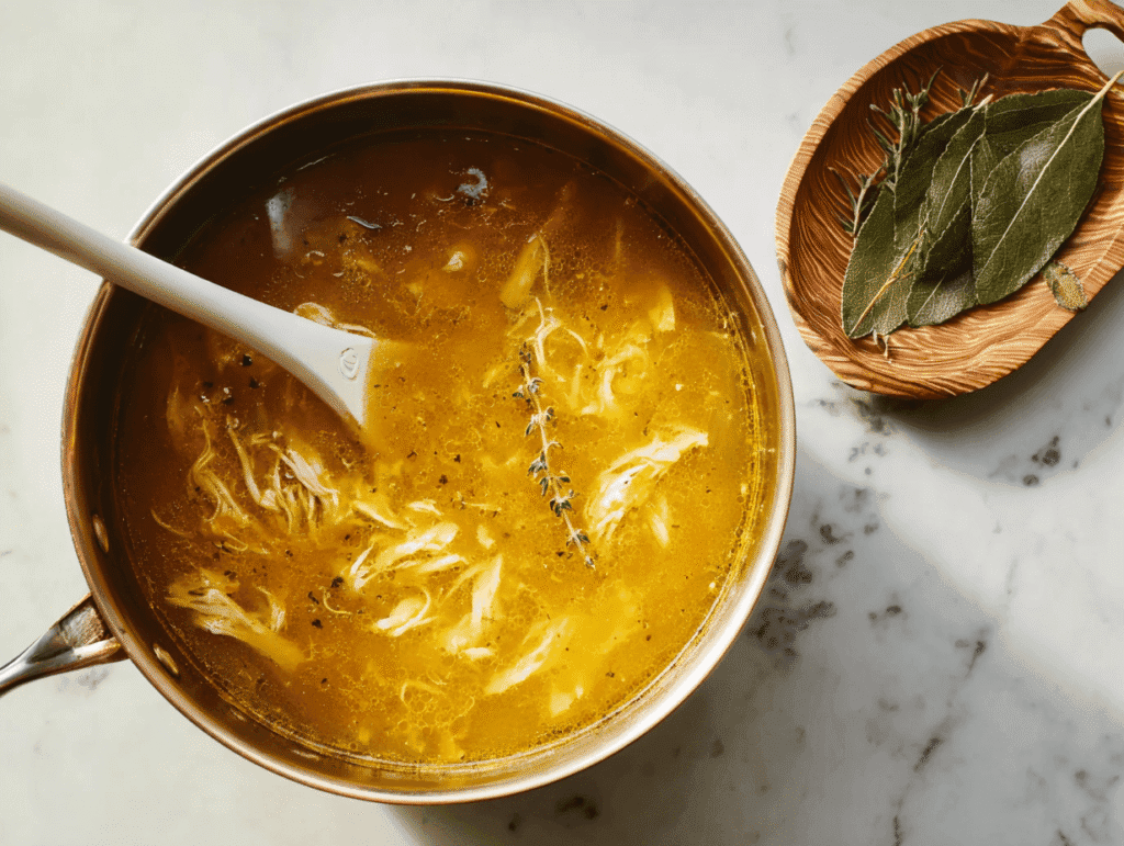 Italian penicillin soup with chicken and herbs ready to serve
