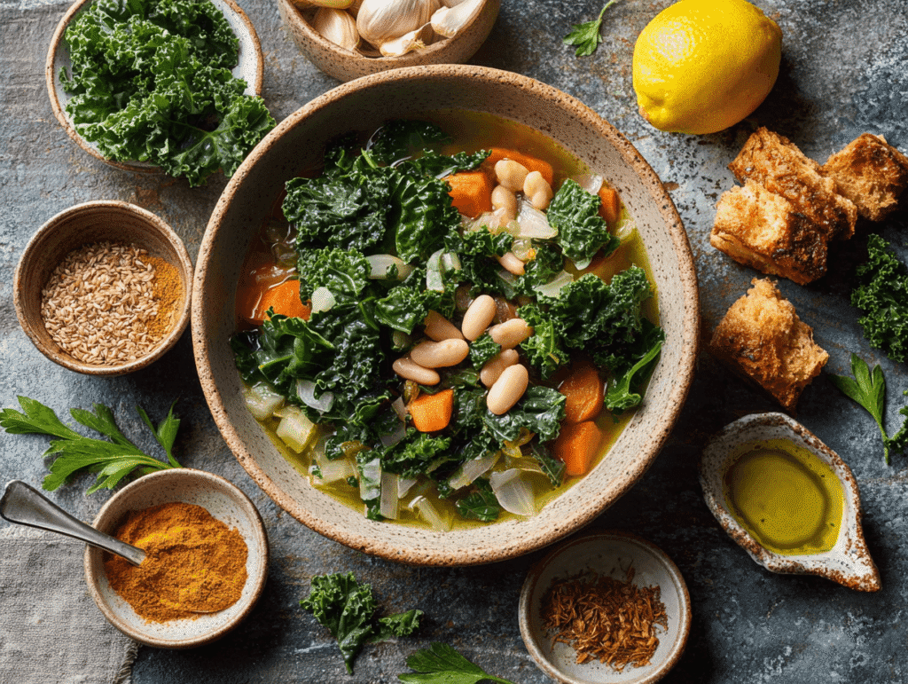 Fresh ingredients for kale soup recipe