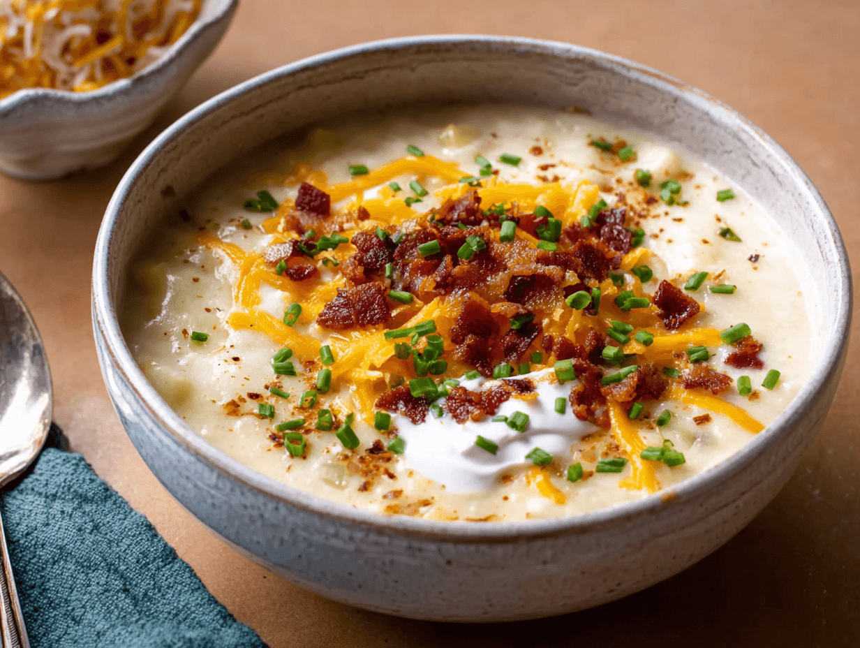 Loaded Baked Potato Soup Recipe: Creamy Comfort You’ll Love 9 loaded baked potato soup recipe in rustic bowl