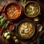 Sopa de lima with lime slices on recipe card setup