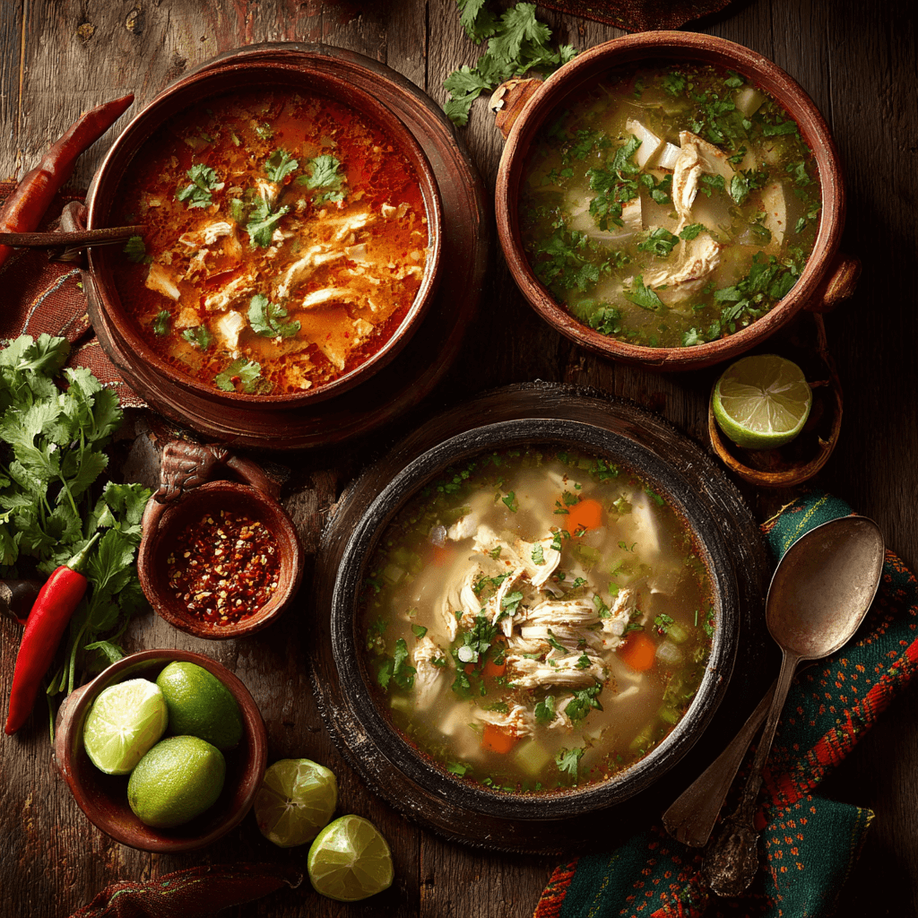 Sopa de lima with lime slices on recipe card setup