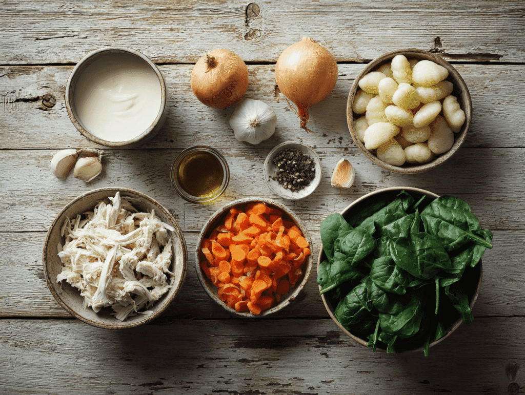 Olive Garden gnocchi soup recipe ingredients flat lay