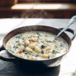 Olive Garden gnocchi soup recipe card with ingredients