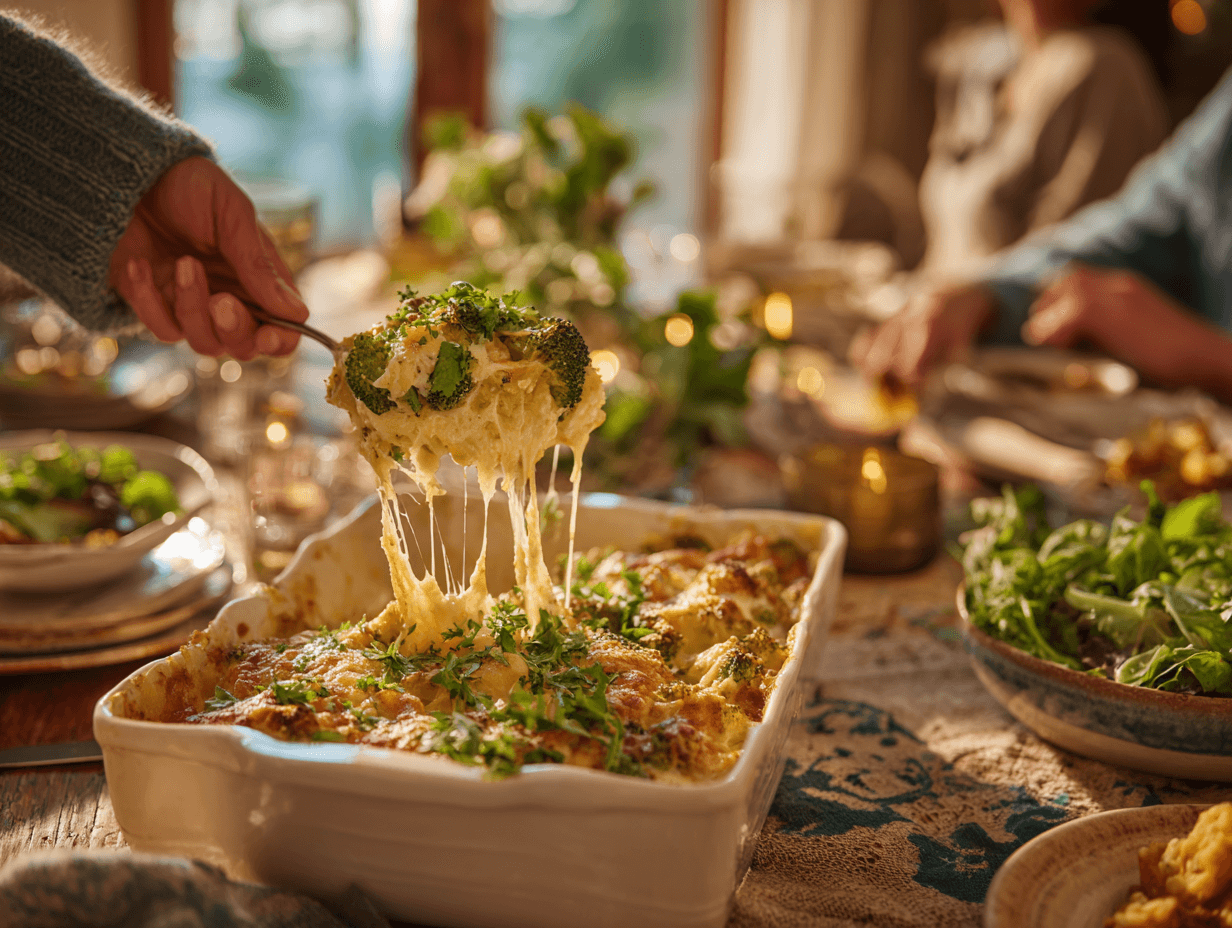 Serving broccoli casserole recipe -soup family style