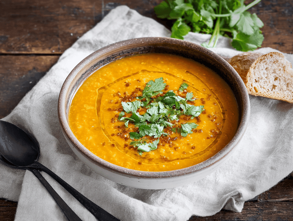 serving easy lentil soup recipe bowl
