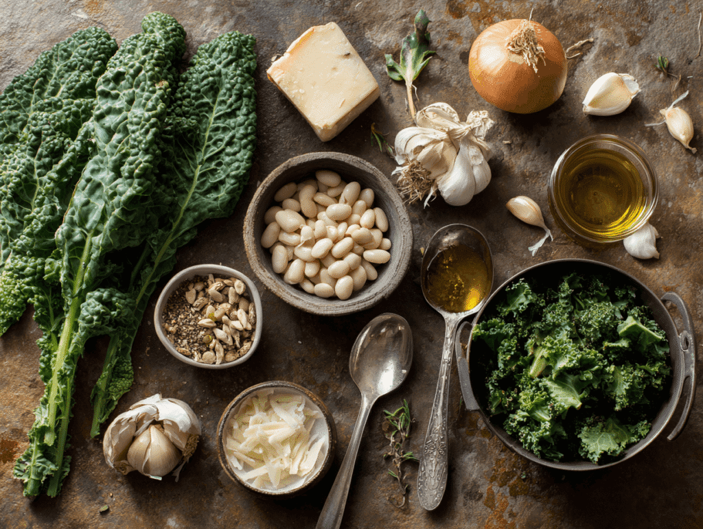 swamp soup recipe ingredients flat lay