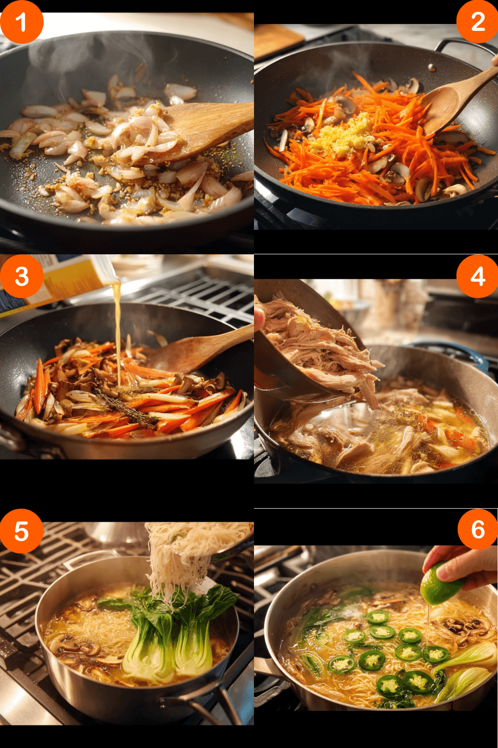 How to Make Asian Chicken Noodle Soup (1) Step-by-step process showing how to make Asian Chicken Noodle Soup