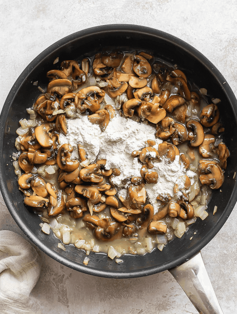 flour added to mushrooms to thicken dairy-free cream of mushroom soup