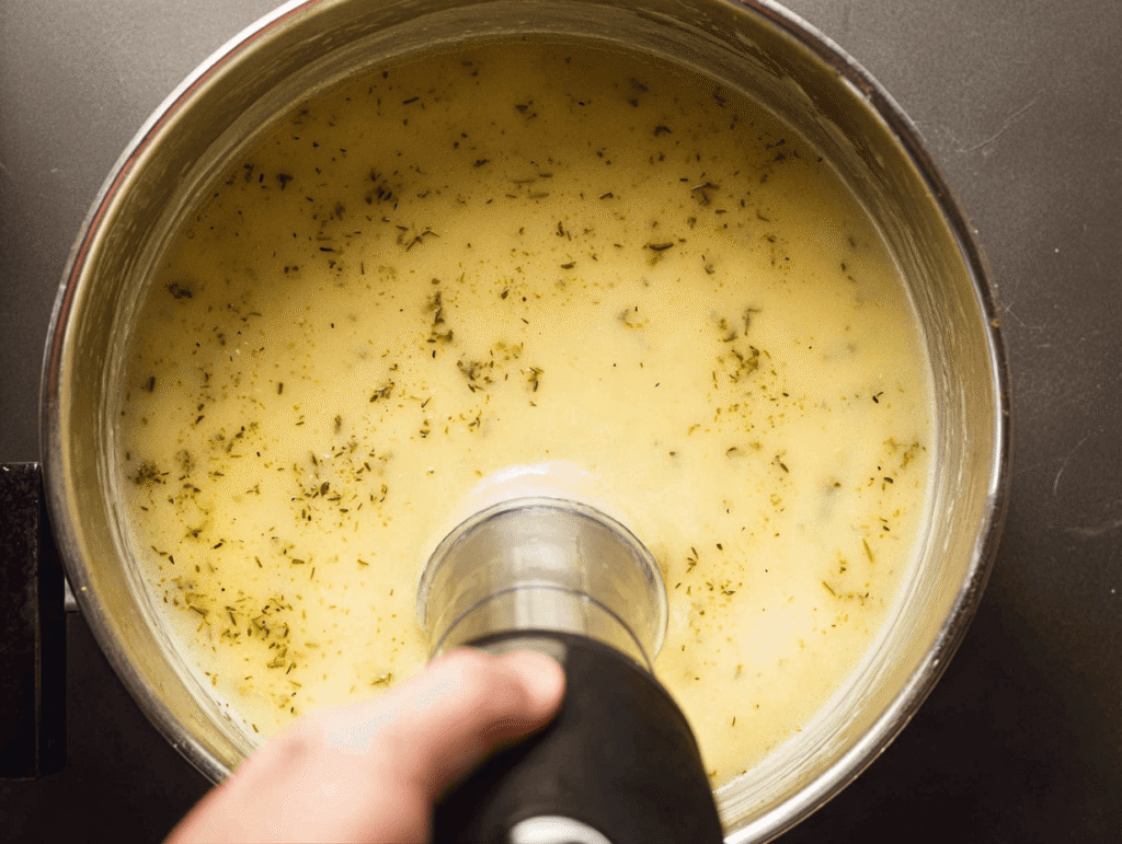 Blending potato leek soup without cream with immersion blender