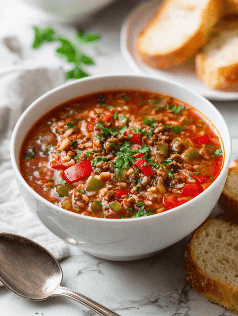 bowl of stuffed pepper soup recipe