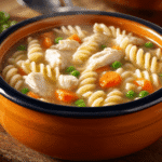 chicken noodle soup recipe card image