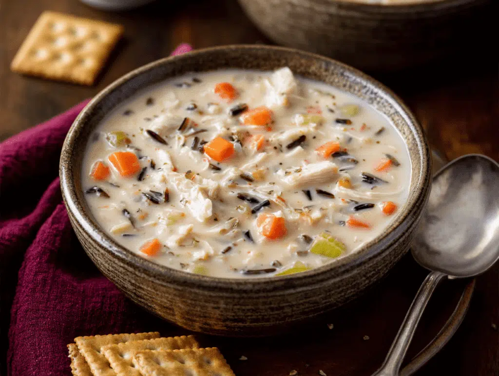 creamy chicken and wild rice soup recipe with carrots and celery