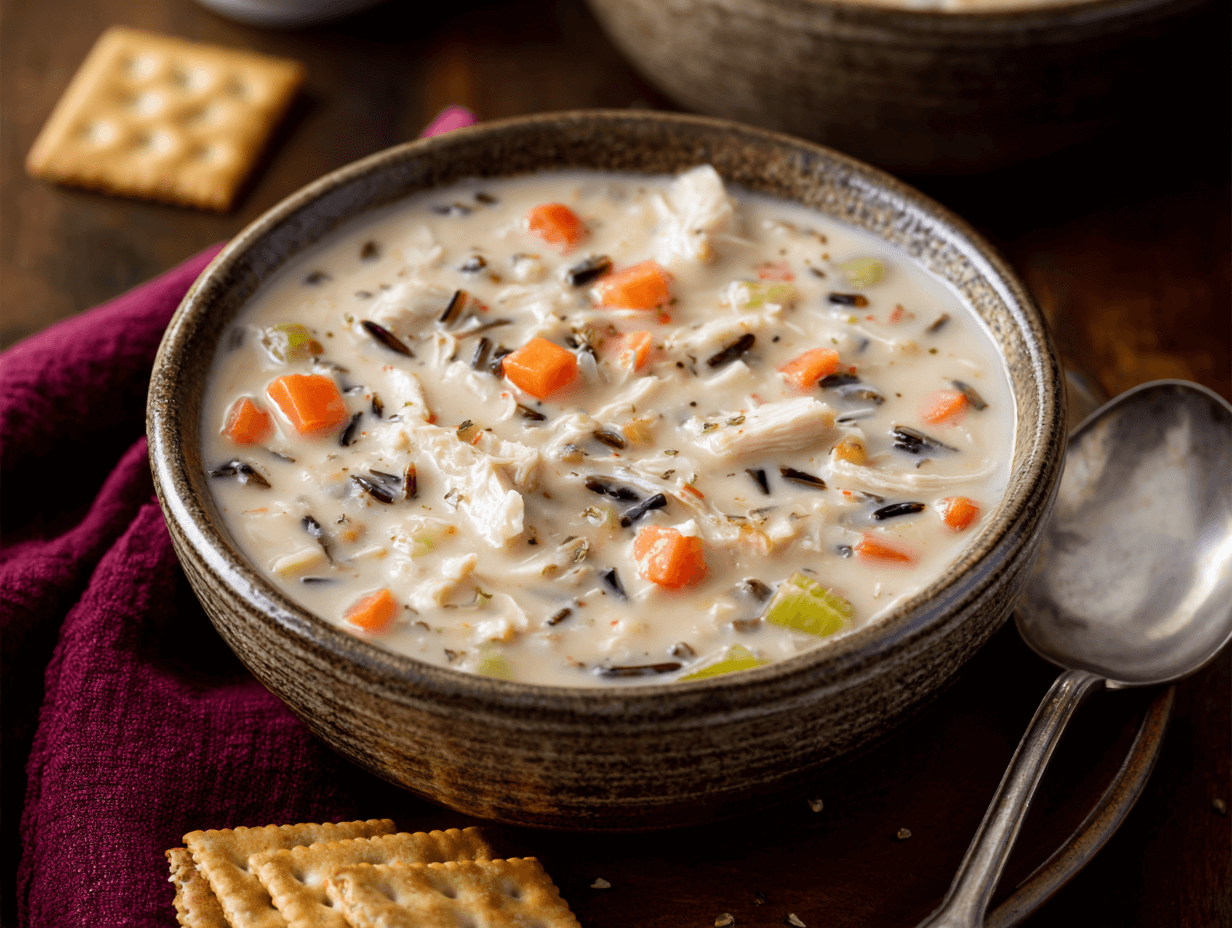 creamy chicken and wild rice soup recipe with carrots and celery