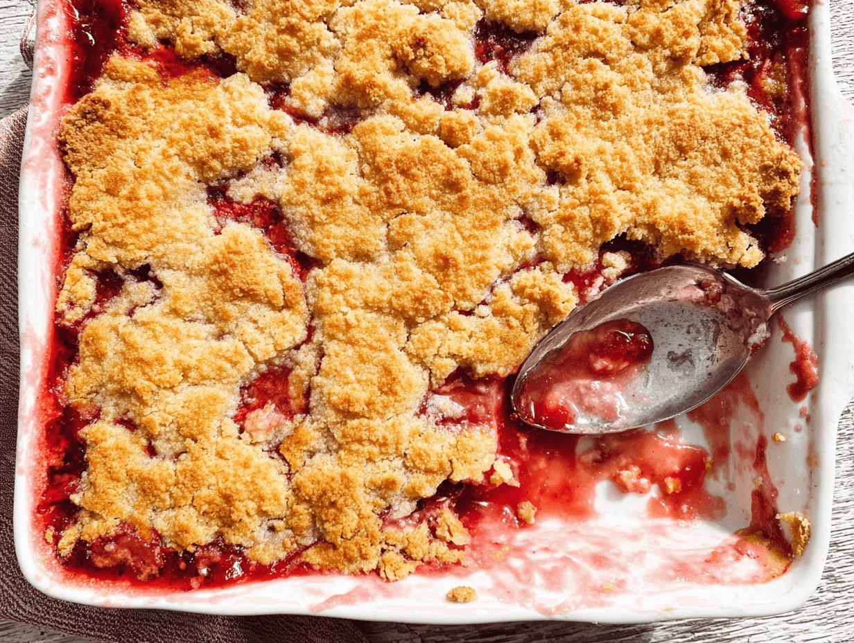 dump-cake-magic-baked-casserole dump cake magic baked strawberry dessert in casserole dish