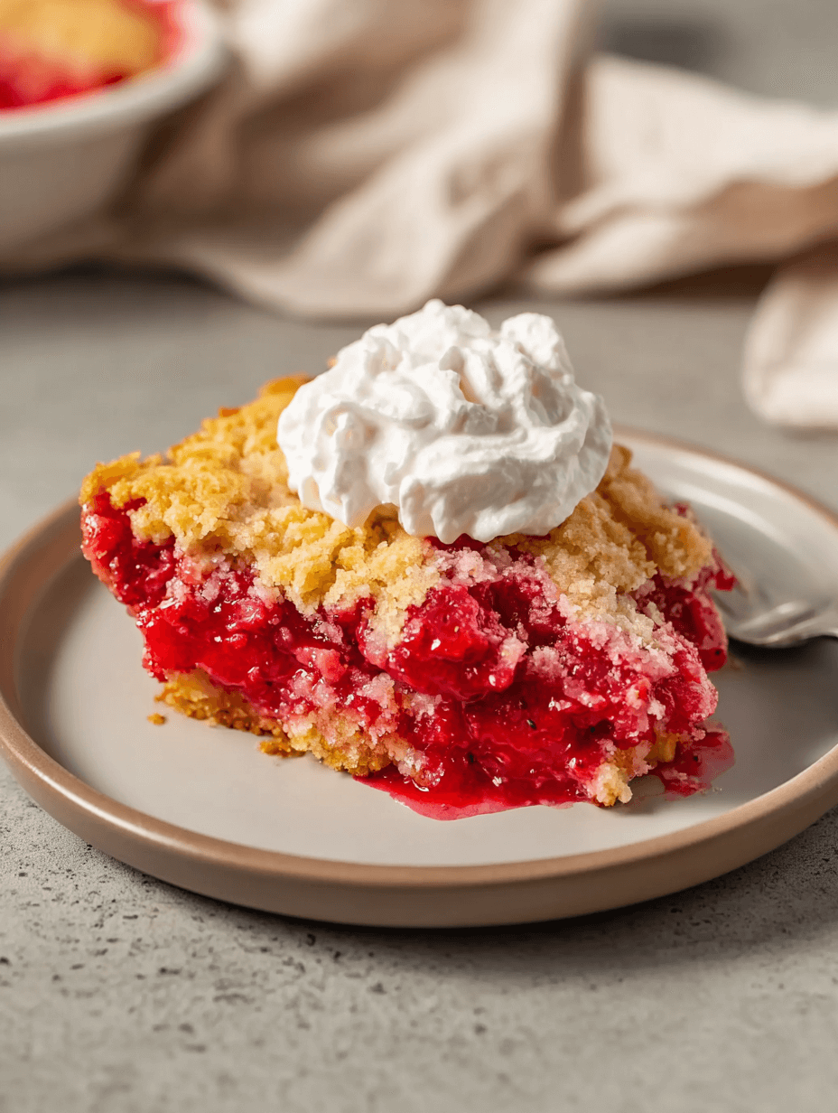 dump-cake-magic-strawberry-slice-with-whipped-cream dump cake magic strawberry dessert slice with whipped cream