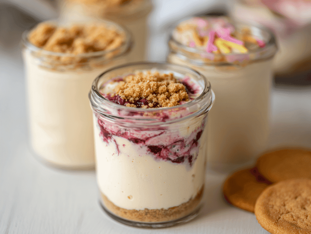 high-protein Japanese yogurt cheesecake in glass jars