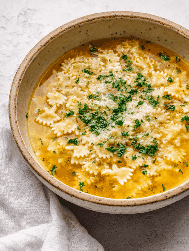 Italian Penicillin Soup Recipe served in rustic bowl with Parmesan and parsley garnish