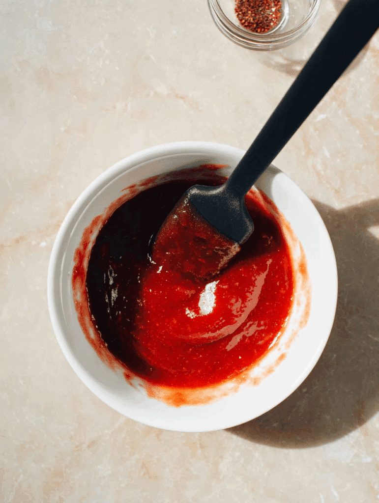 mixing glaze for lipton onion soup mix meatloaf in white bowl
