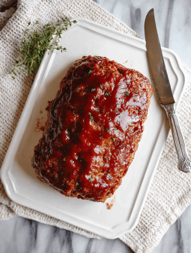 lipton onion soup mix meatloaf on white platter ready to serve