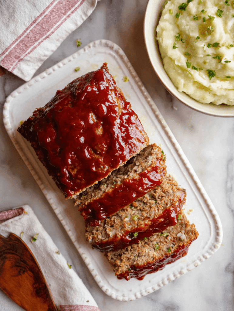 lipton onion soup mix meatloaf served with mashed potatoes