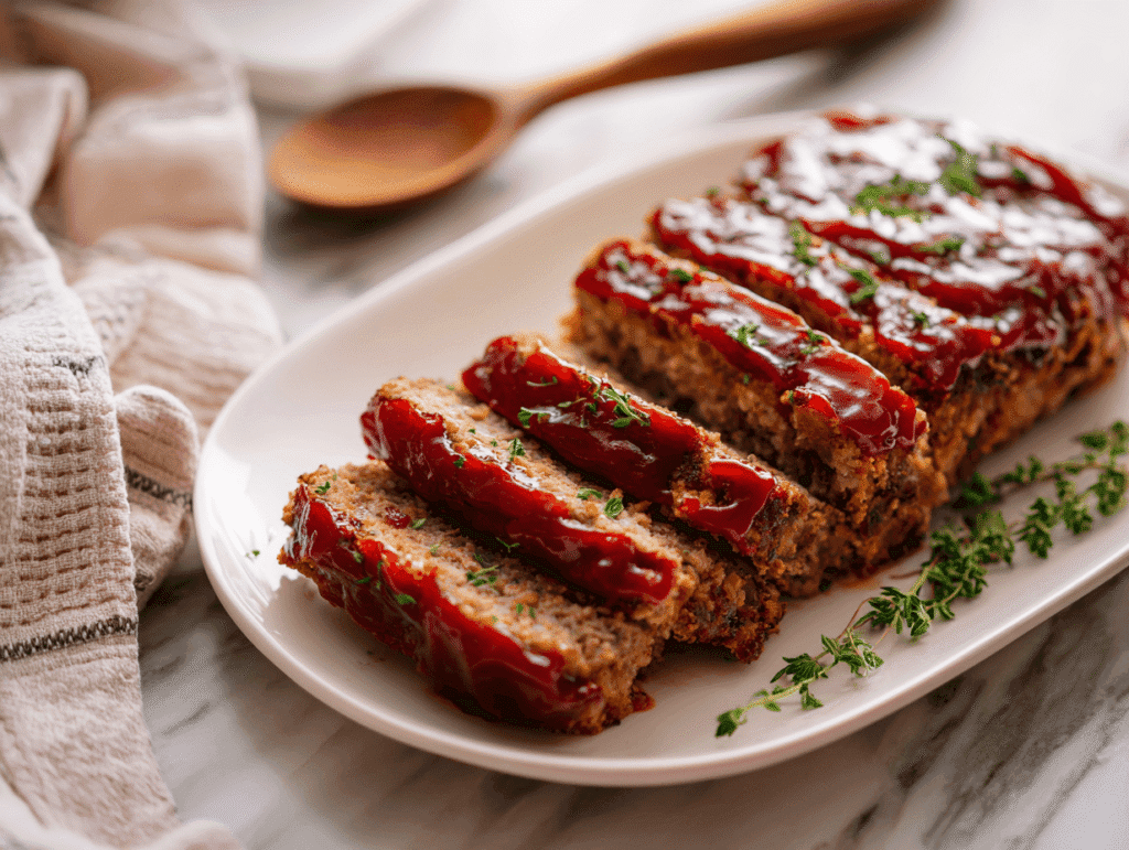 lipton onion soup mix meatloaf sliced on white platter