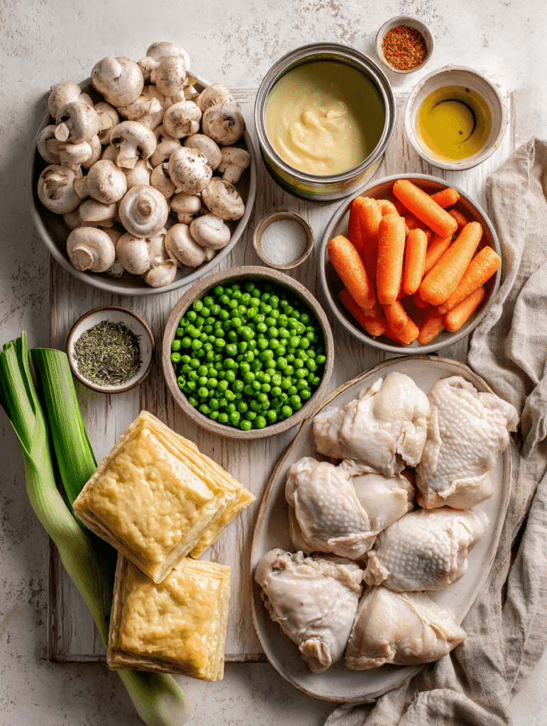 main ingredients for easy chicken pot pie with cream of chicken soup