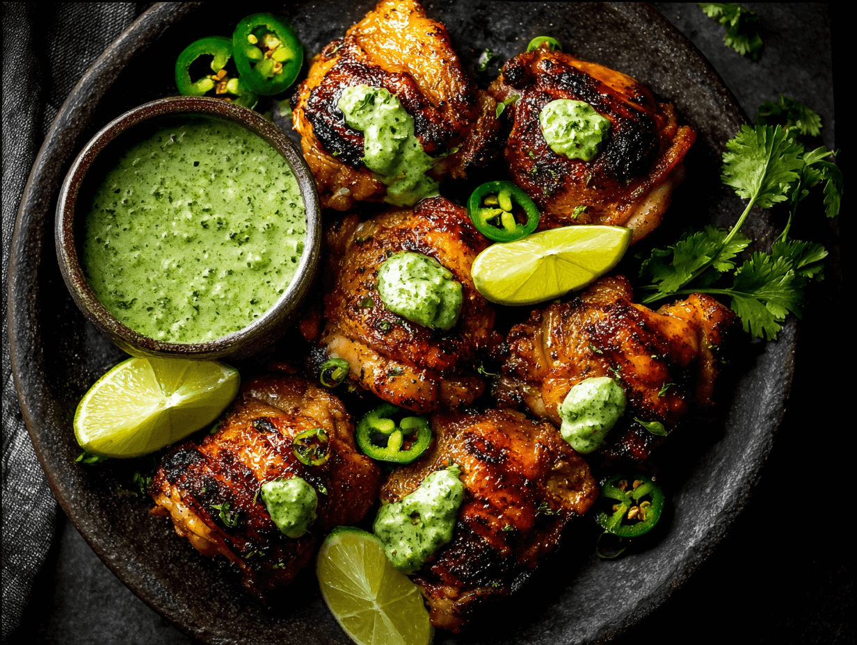 Peruvian Chicken Recipe: 5 Secrets To The Ultimate Flavor Explosion 6 Peruvian chicken recipe with creamy green aji sauce and lime wedges