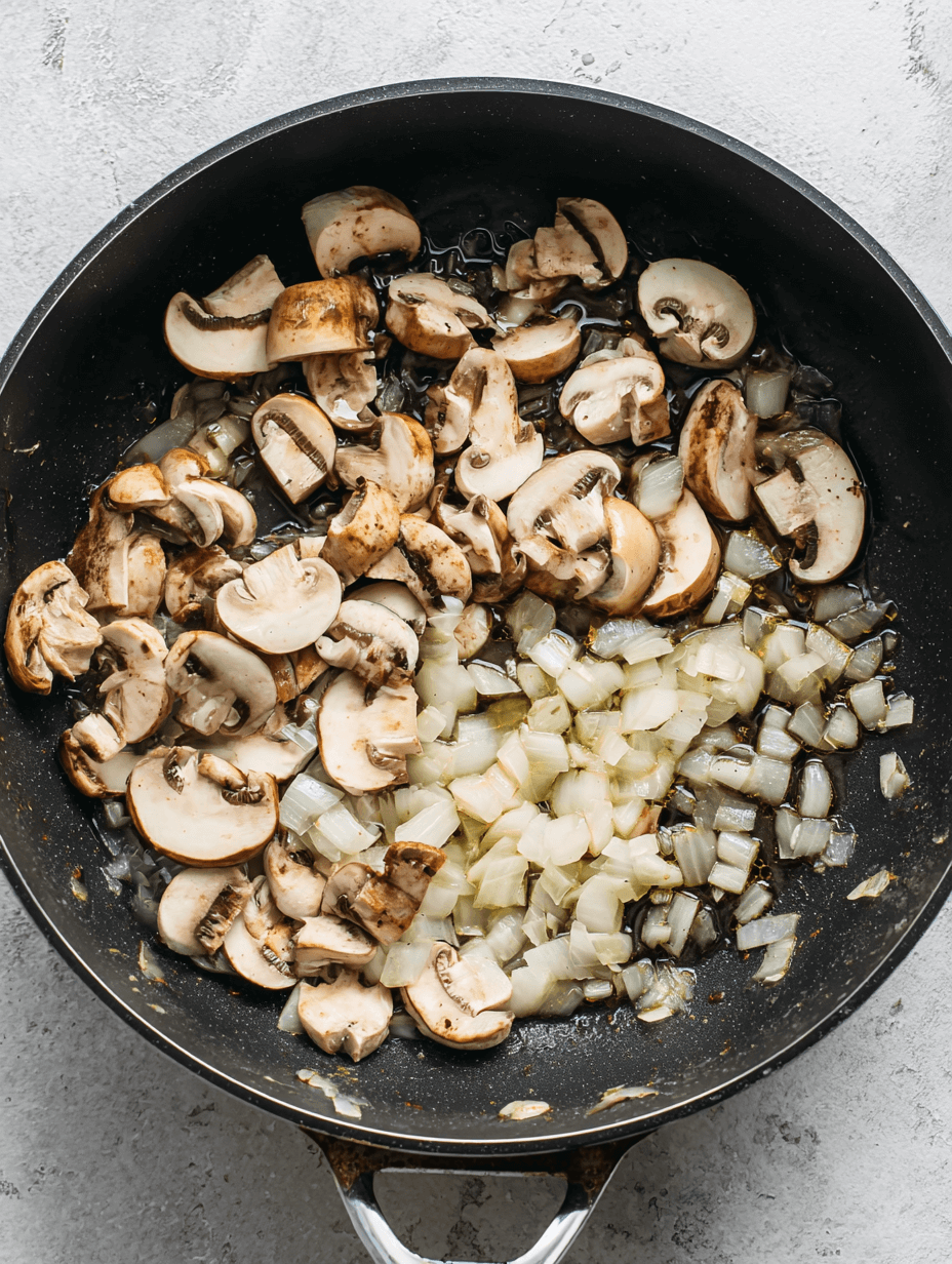 sautéing onions and mushrooms for dairy-free cream of mushroom soup