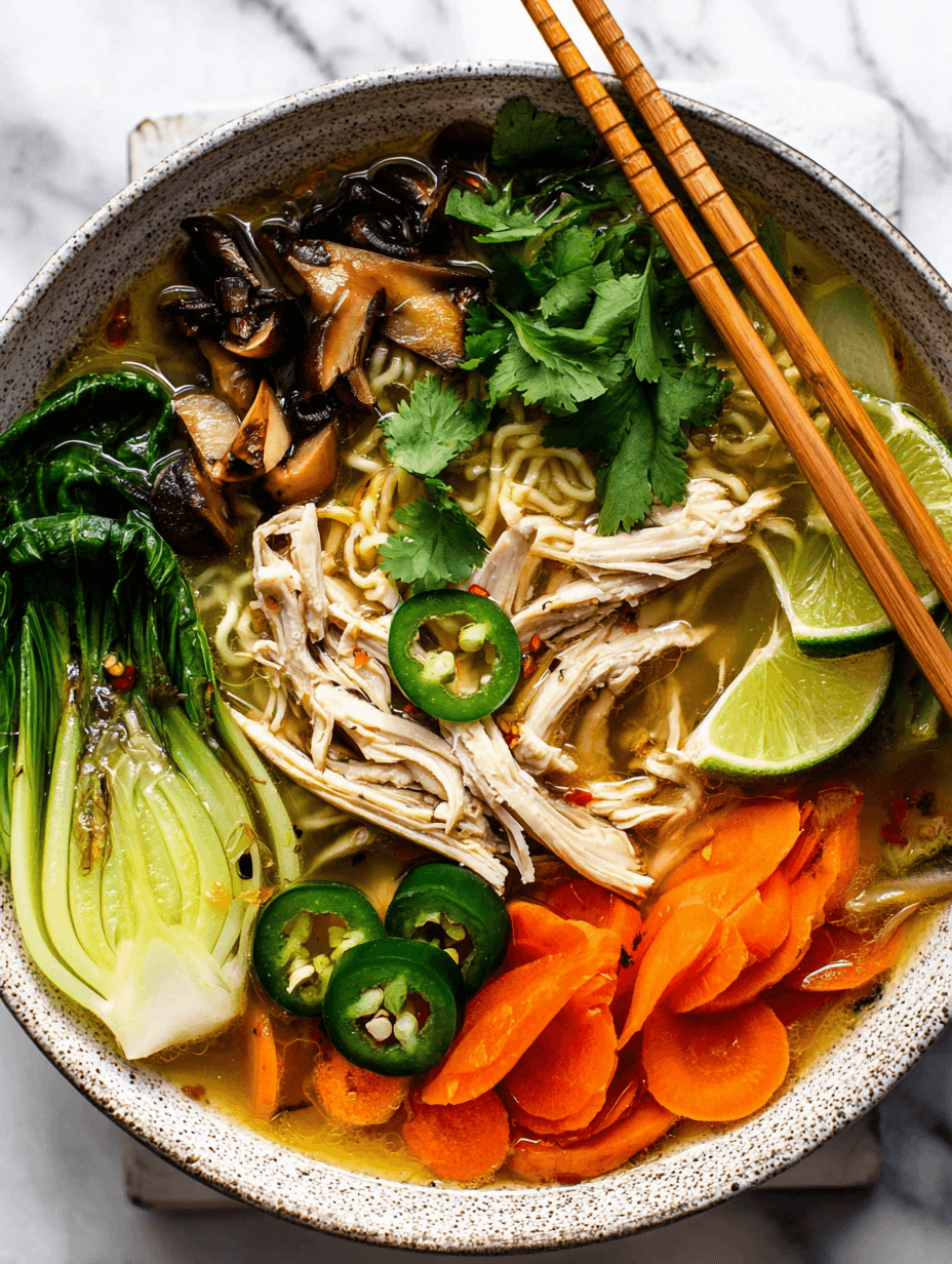 served-asian-chicken-noodle-soup-bowl Served bowl of Asian Chicken Noodle Soup with chicken, noodles, and vegetables