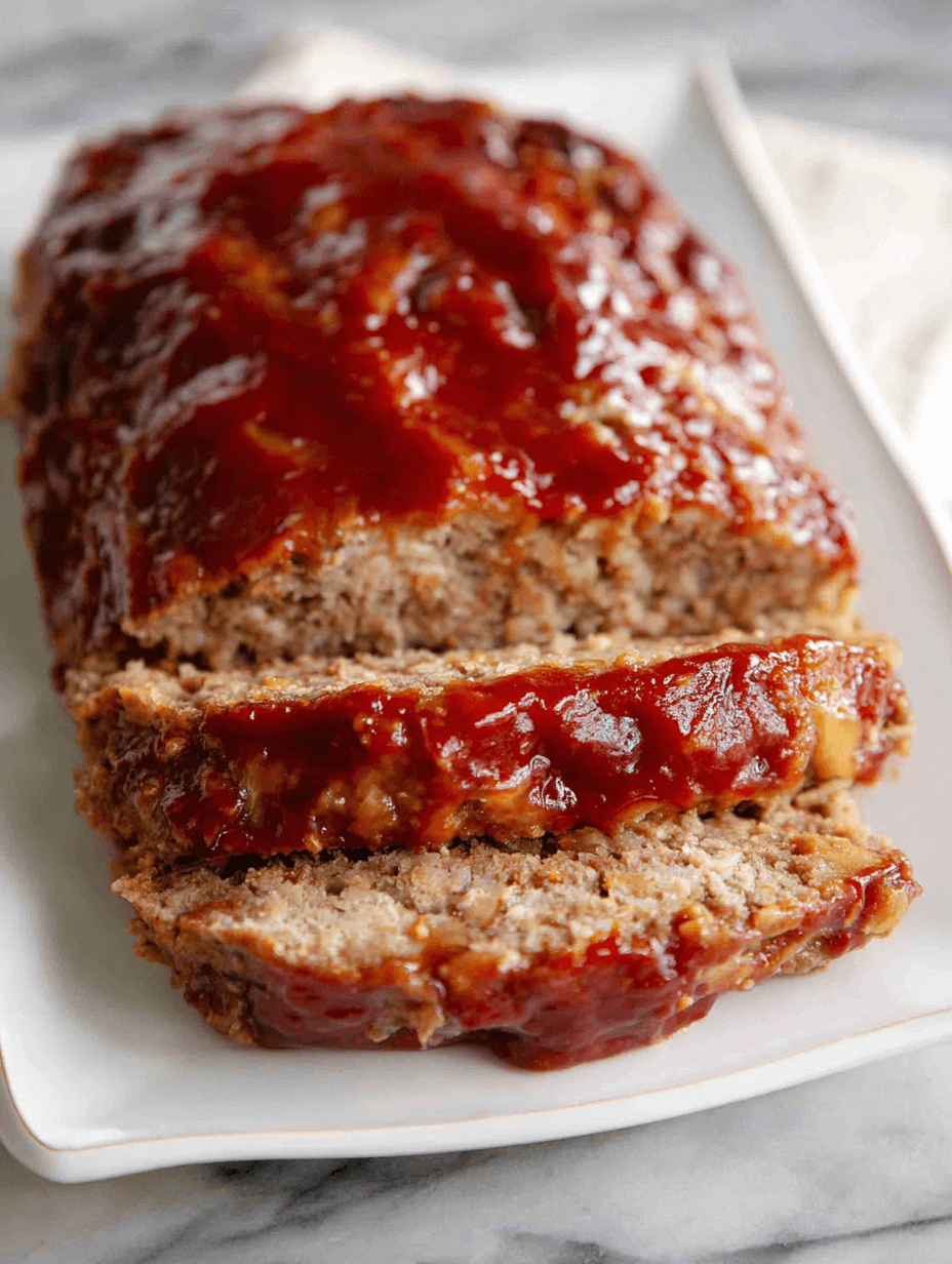 sliced lipton onion soup mix meatloaf on white platter