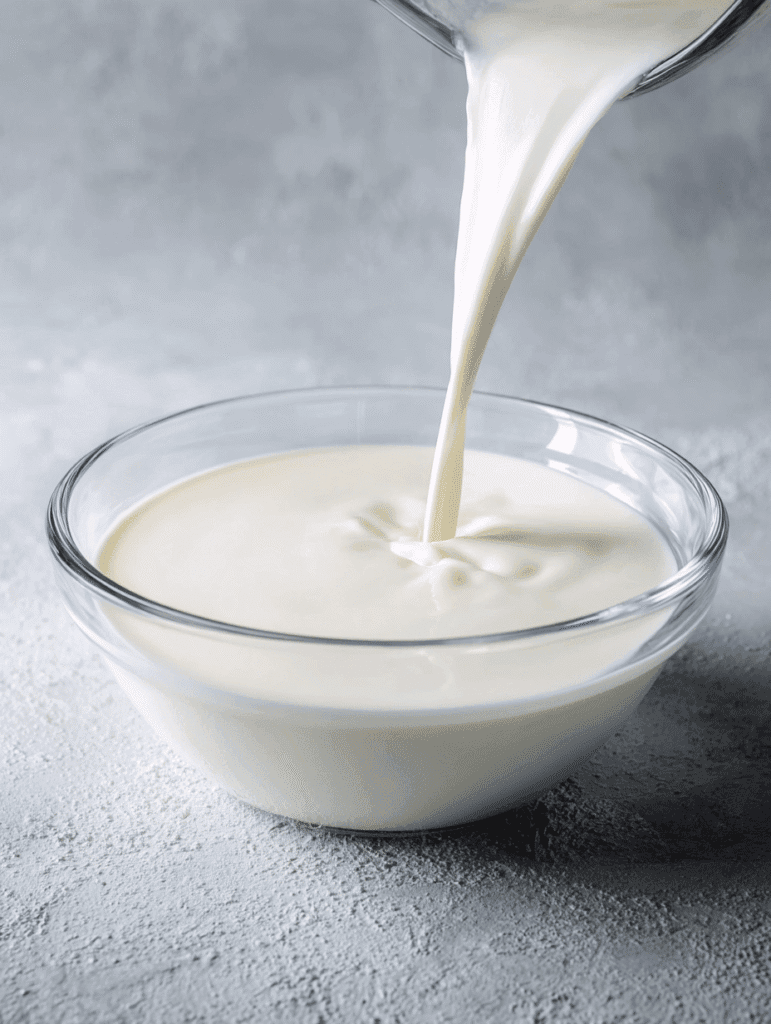 Pouring evaporated milk into creamy mixture for slow cooker tortellini soup