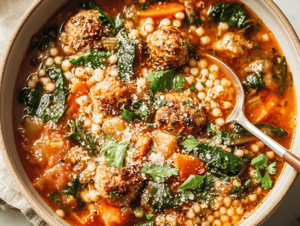 Southwestern Wedding Soup with meatballs and spinach