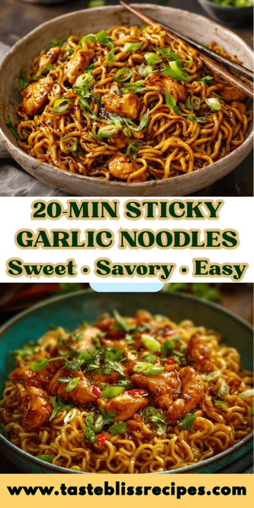 20-minute sticky garlic chicken noodles with tender chicken and glossy sauce