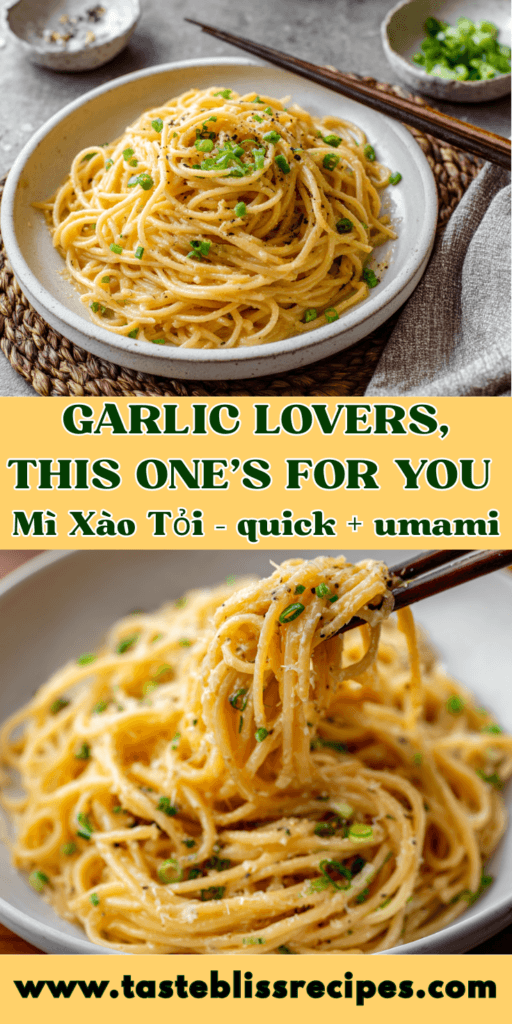 Vietnamese Garlic Noodles (Mì Xào Tỏi) with buttery garlic sauce and green onions