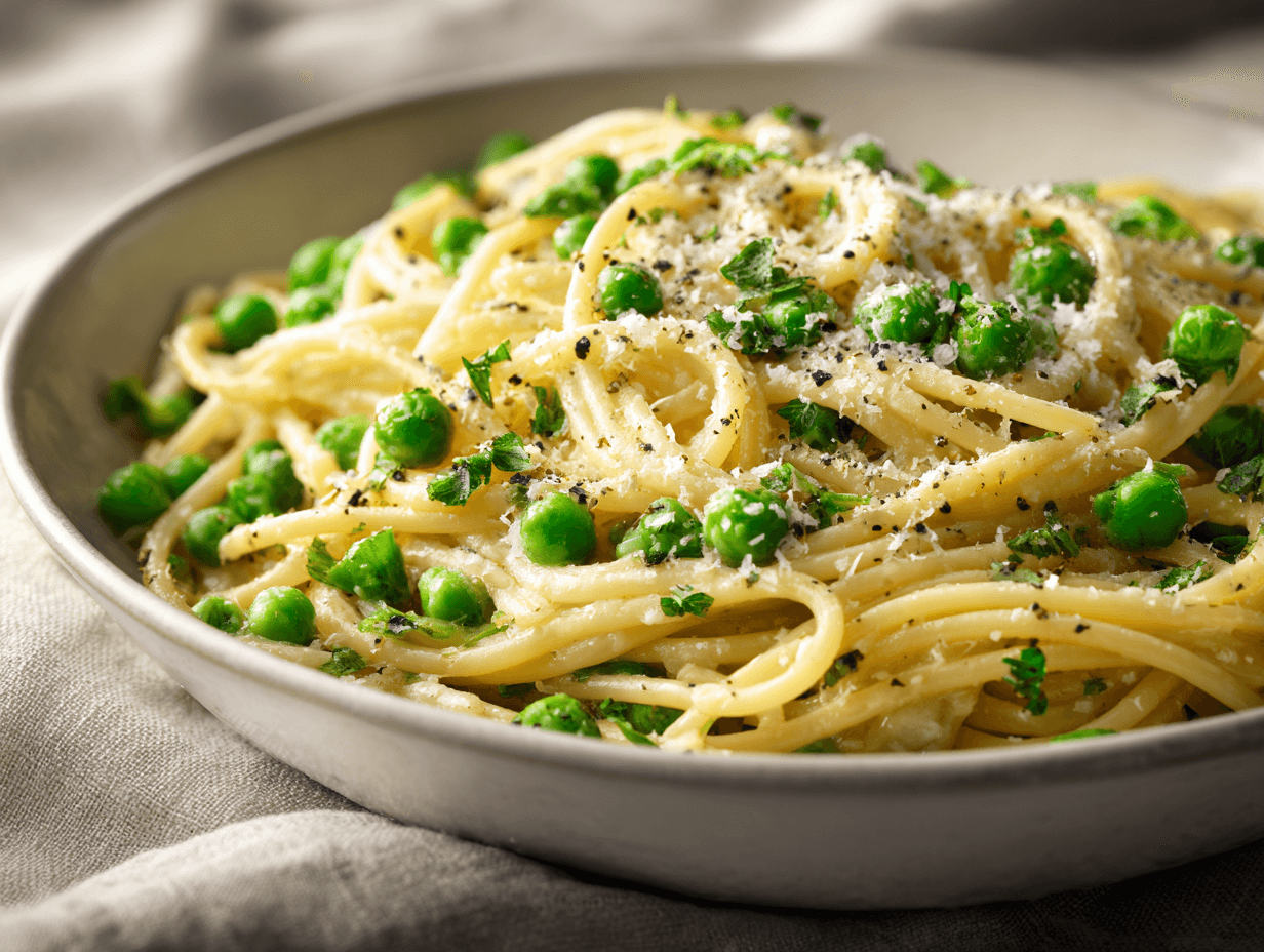Butter Garlic Parmesan Pasta with Peas – Easy, Creamy Comfort 4 Butter Garlic Parmesan Pasta with Peas in a creamy garlic butter sauce