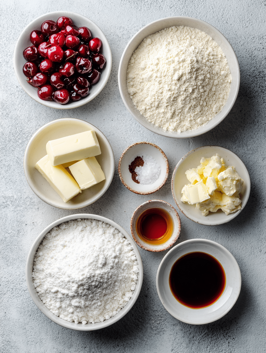 Cherry cookies ingredients including maraschino cherries and almond flour