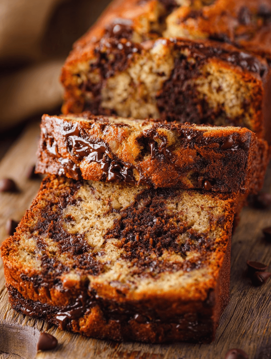 chocolate chip banana bread recipe sliced and served