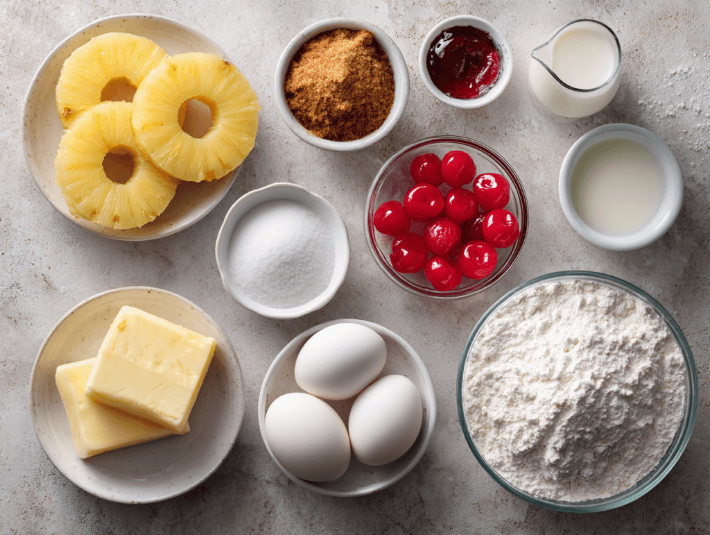 Classic Pineapple Upside Down Cake That Always Turns Out Golden 2 Ingredients for classic pineapple upside down cake on a counter