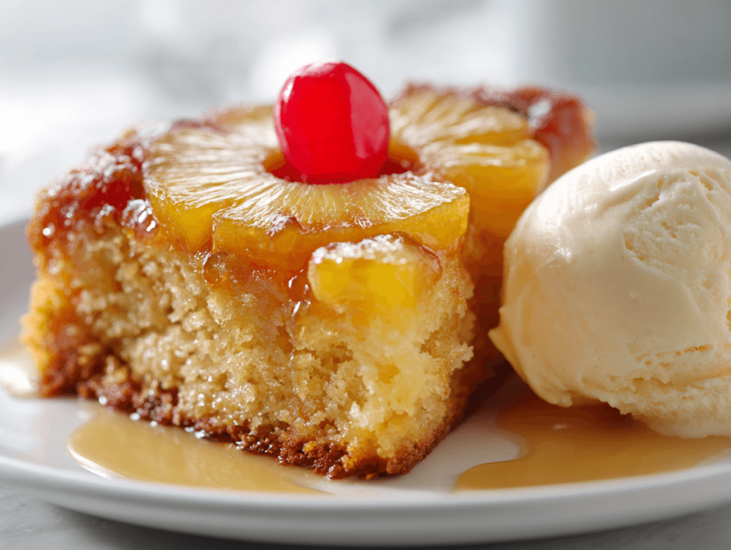 Classic Pineapple Upside Down Cake That Always Turns Out Golden 3 Slice of classic pineapple upside down cake served on a plate