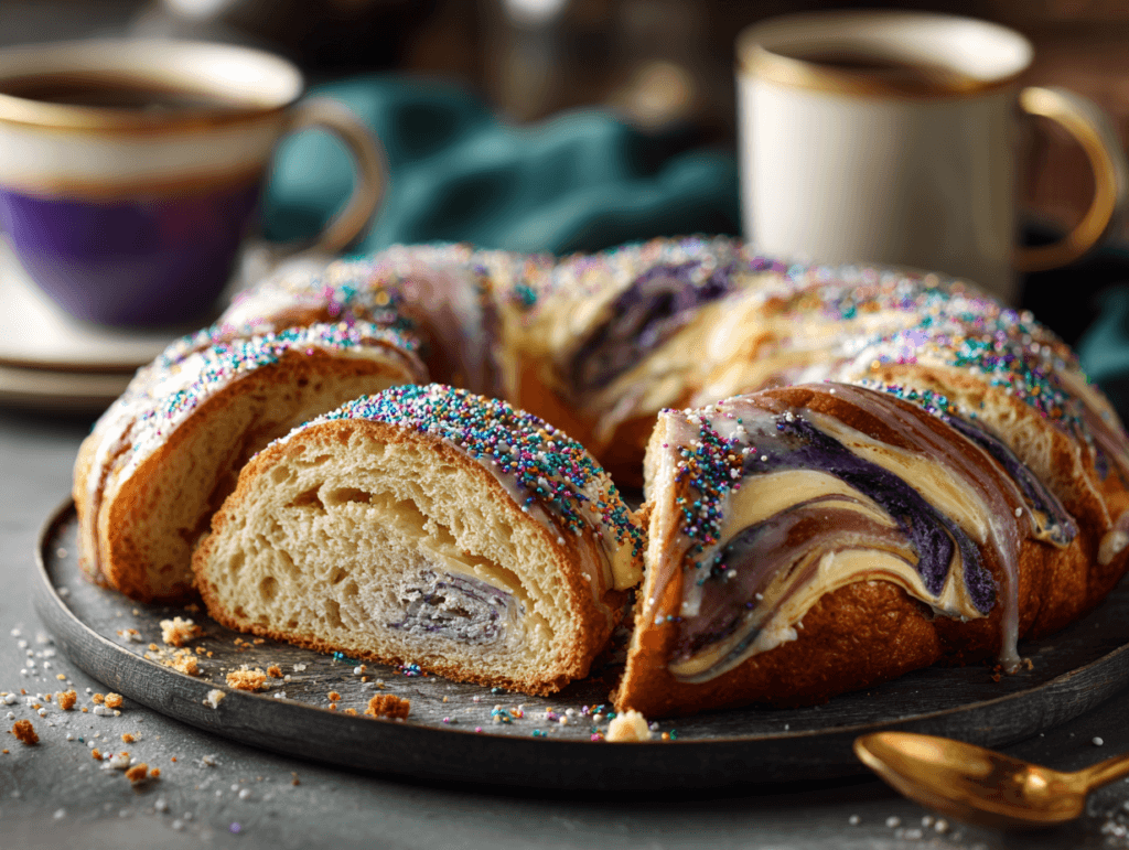 Serving Cream Cheese Filled King Cake slices