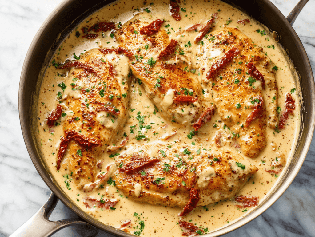 Creamy Cajun chicken in a skillet with parmesan cream sauce