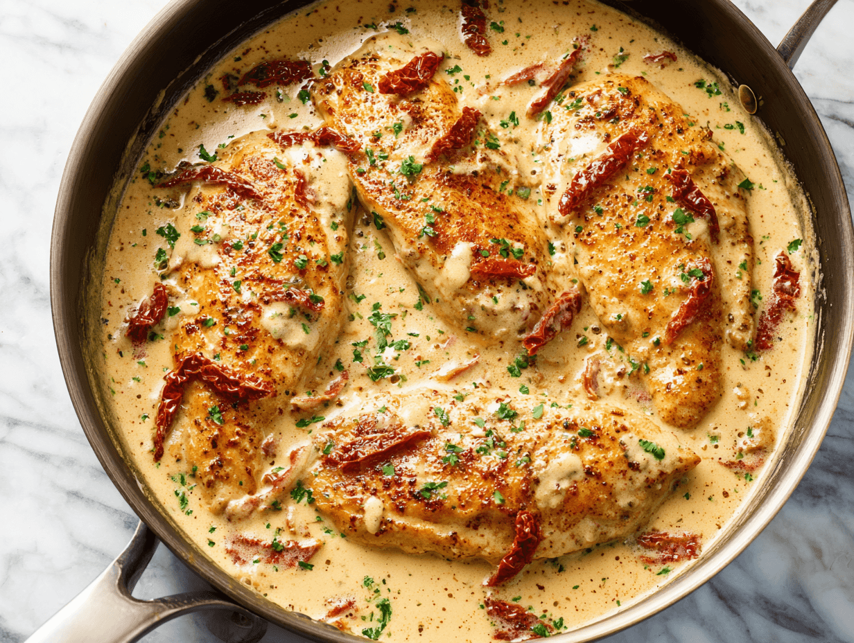 Creamy Cajun chicken in a skillet with parmesan cream sauce
