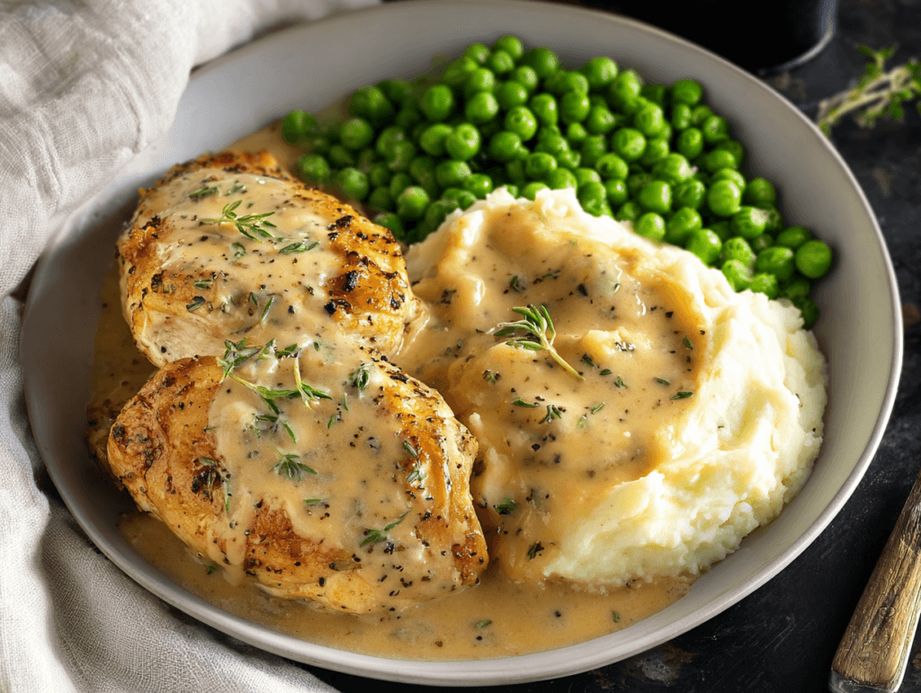Creamy ranch chicken served with mashed potatoes