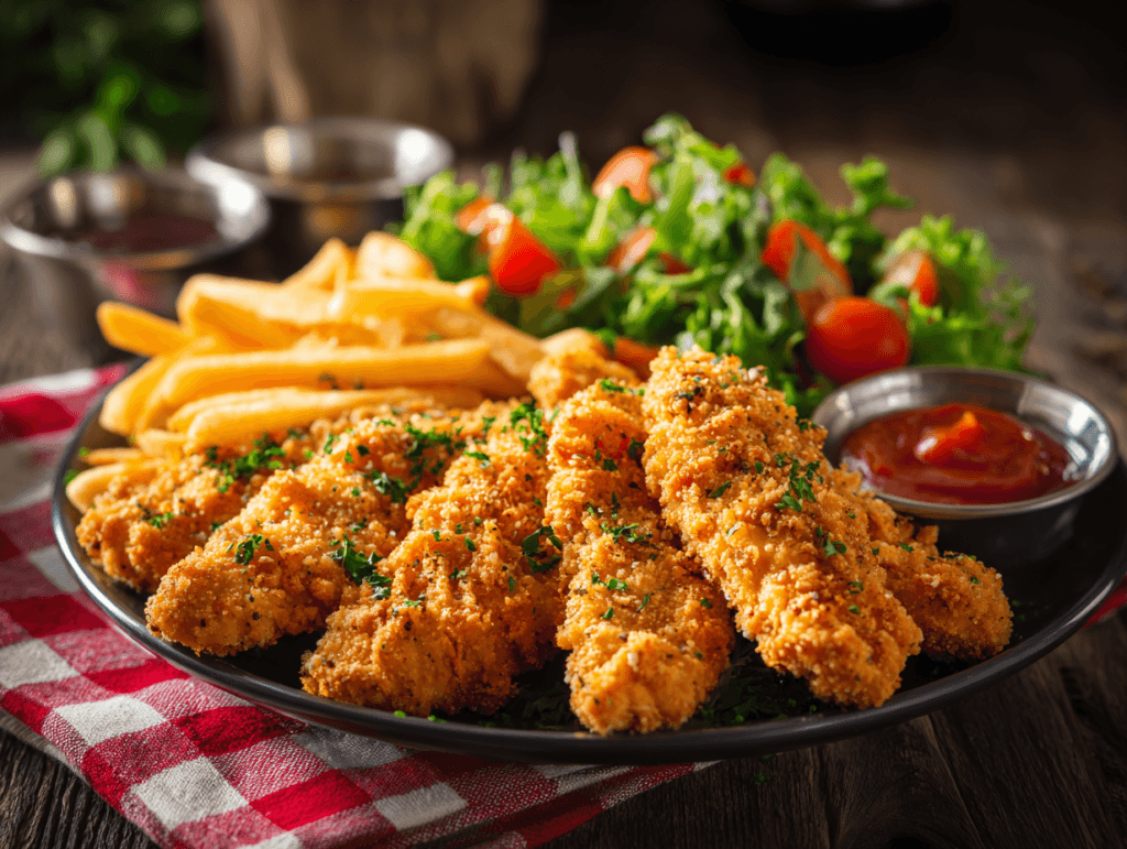 Crispy Air Fryer Chicken Tenders served with sides