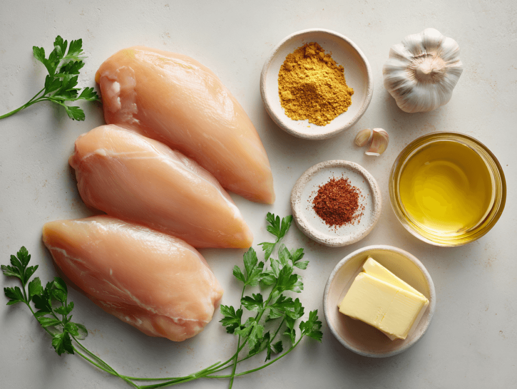 Ingredients for garlic butter baked chicken breast