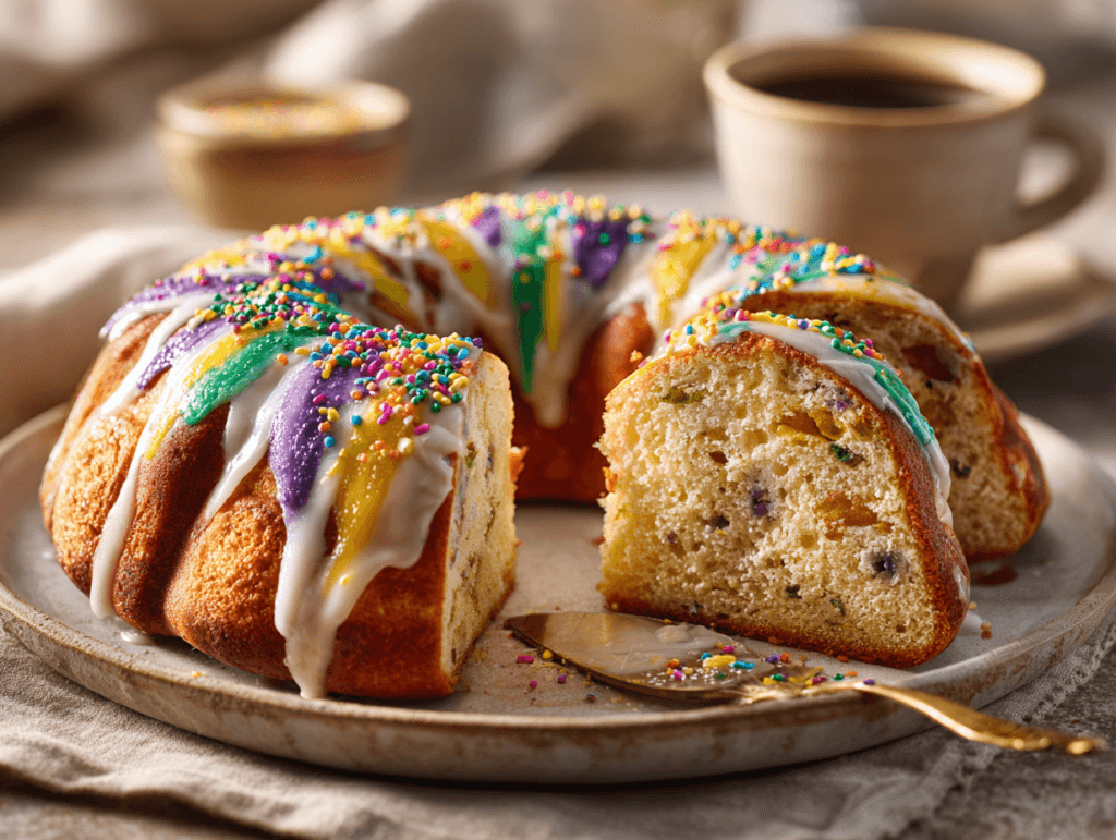 Serving a slice of Gluten-Free King Cake