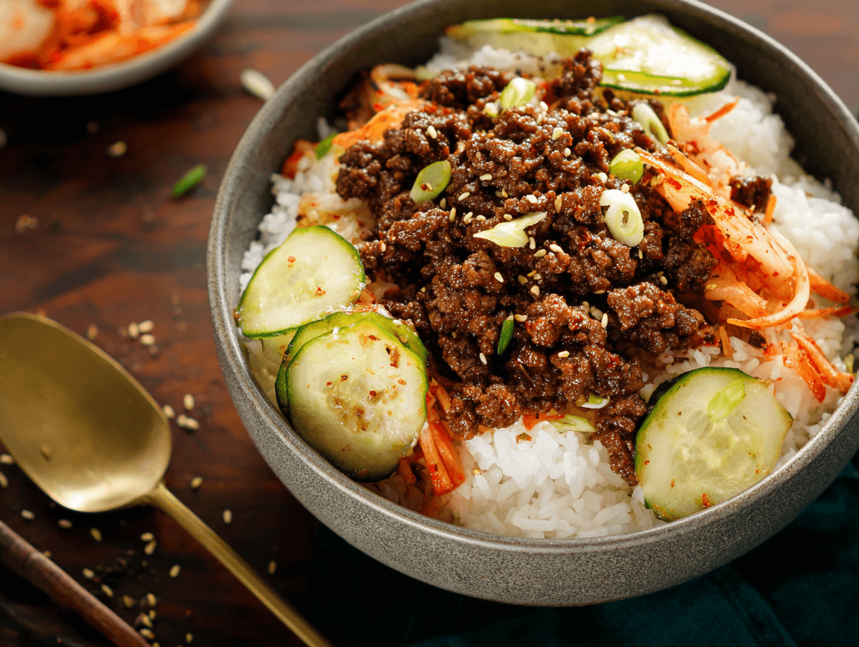 Ground Beef Bulgogi Bowls That Taste Bold and Cook Fast 4 Ground Beef Bulgogi Bowls with rice and crunchy toppings